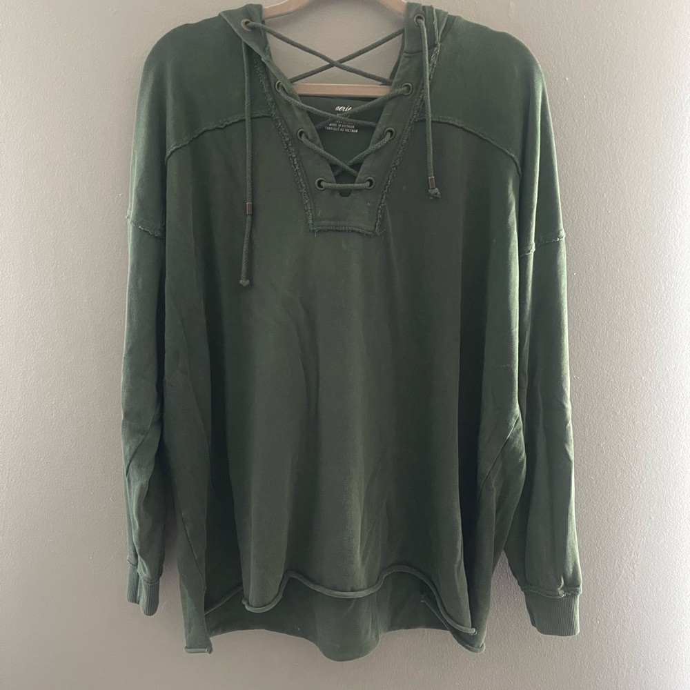 Arie Oversized Green Lace-Up Hoodie